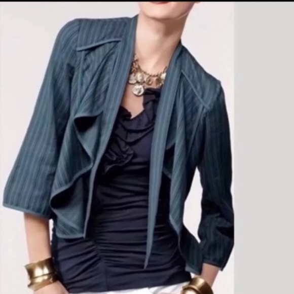 Cabi Blue Striped Peplum Jacket XS - Picture 4 of 9